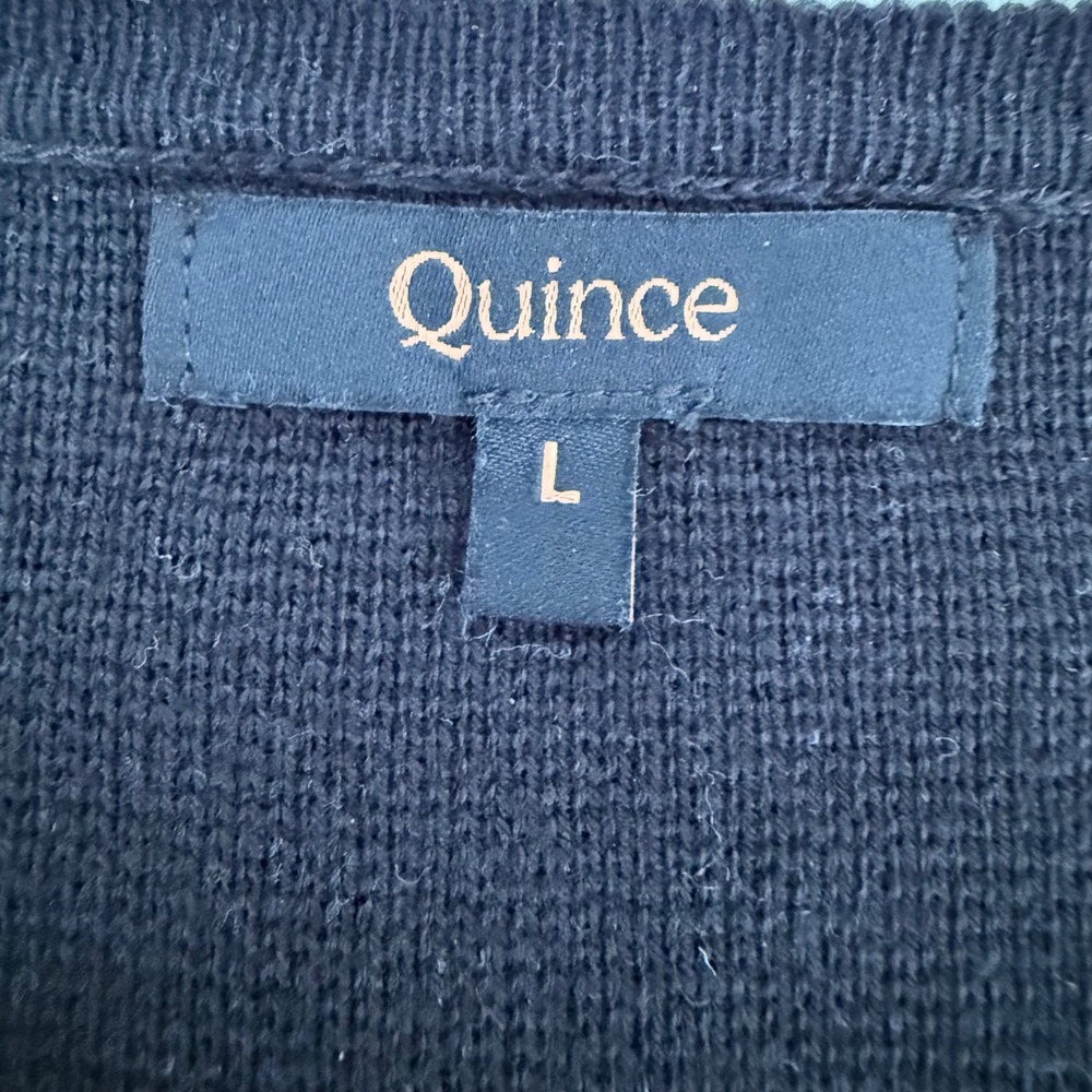 Quince Organic Cotton Knit Collarless Coat Black Large Quiet Luxury Minimalist - Picture 3 of 7